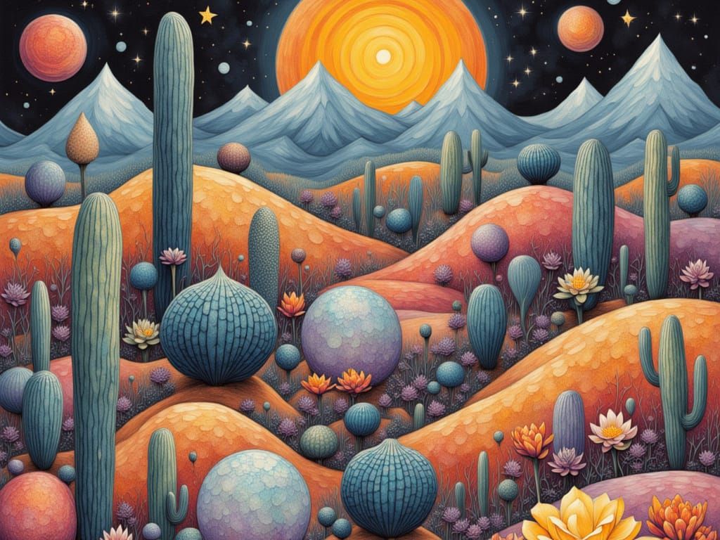 {<lora:SAS FROSTY FROZEN:1.0> DESERT, CACTUS,
KLIMT-PATTERN-SKY, DALI-PATTERN-BOTTOM, dark-greyblue, dark-yellow, FROSTY-FROZEN-TEXTURE:1.5}...