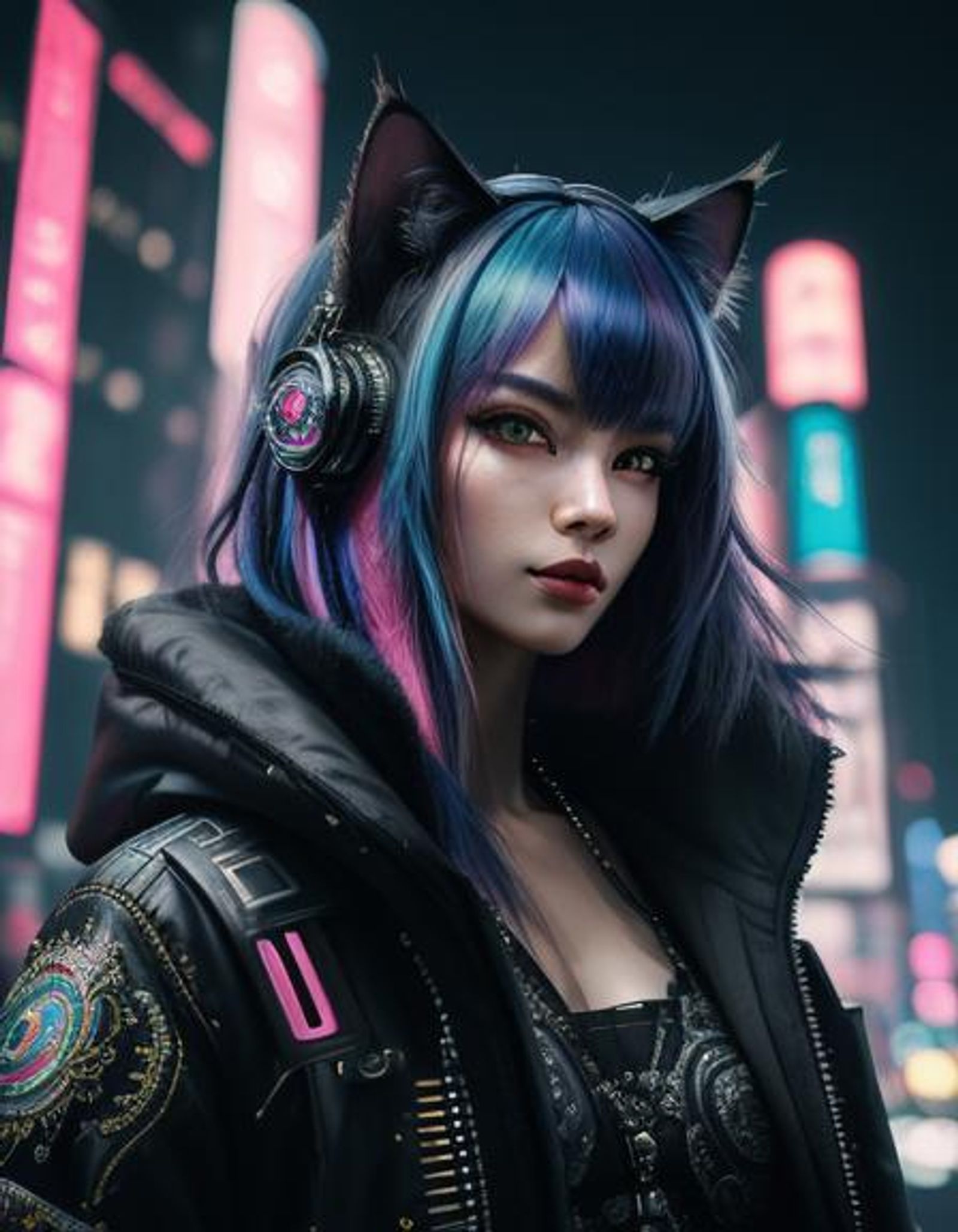 Cyberpunk Asian CatGirl 5 - AI Generated Artwork - NightCafe Creator