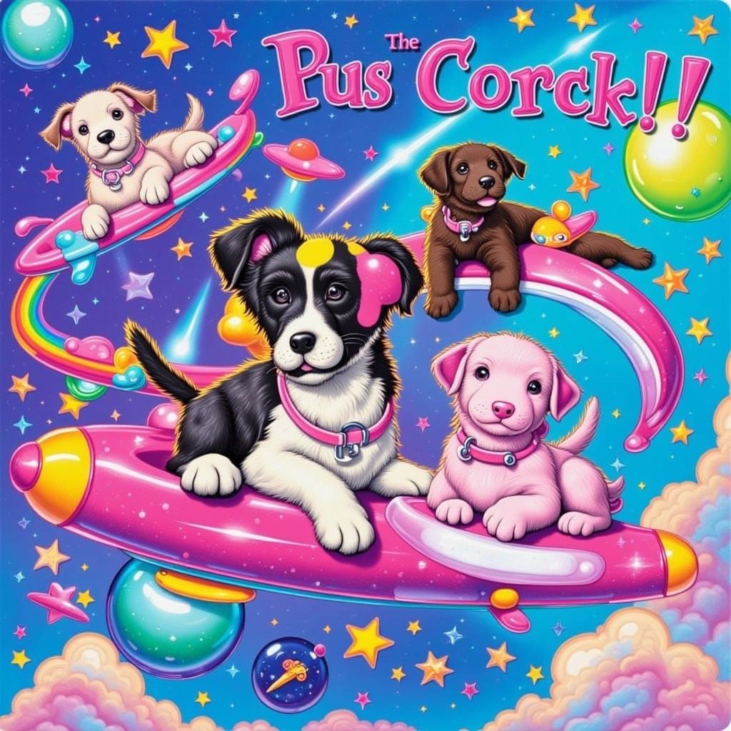<lora:Frankly Lisa:1.0> The most Lisa Frank of outer space notebooks with puppies