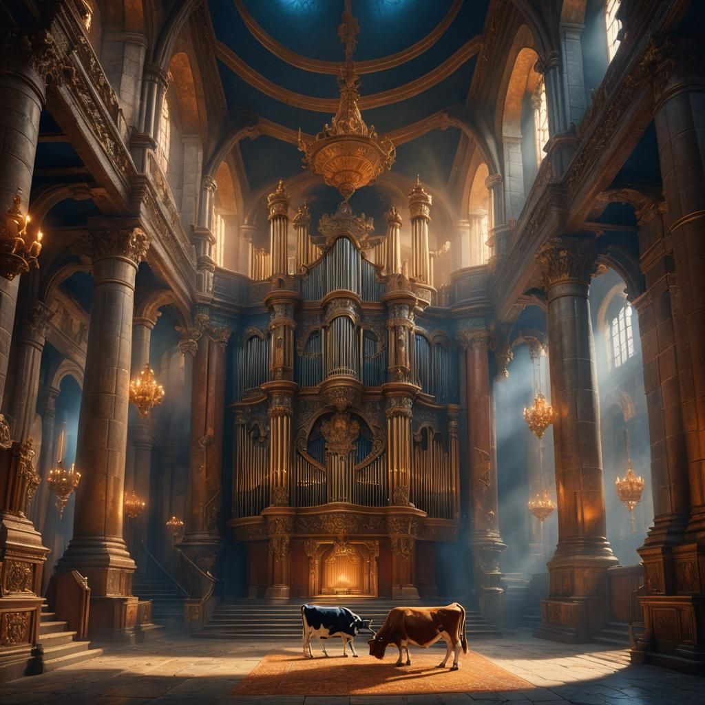 Cow Plays Organ in Mystical Hall