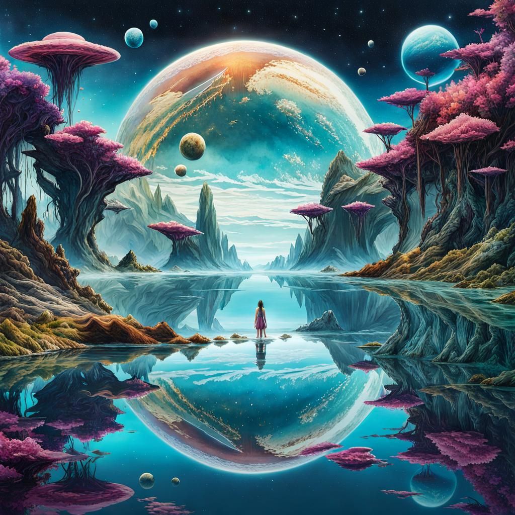 Alien Planet Dreamscape in Watercolor Style