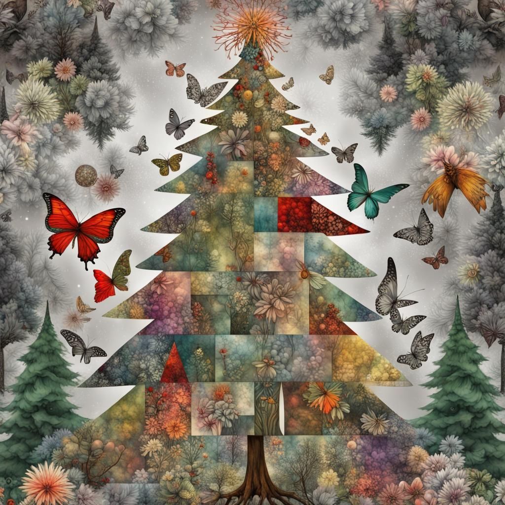 Christmas   Tree, Patchwork, intricate details, Maximalism.E...