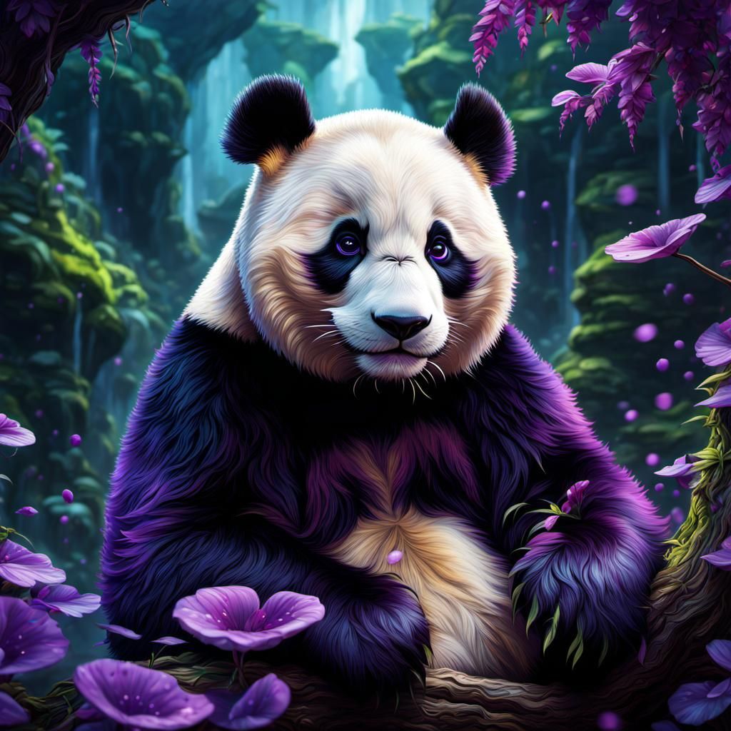 cute cat and panda, hybrid detailed matte painting, deep color, fantastical, intricate detail, splash screen, complementary colors, fantasy...