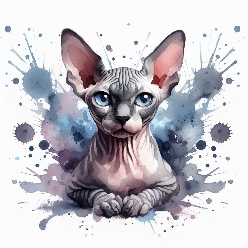 Rorschach inkblot art, a cute hairless sphinx cat