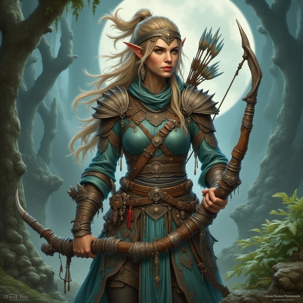 <lora:DnD CharGen Flux:1.0>
High Elf  Female Ranger in the style of <DnD>