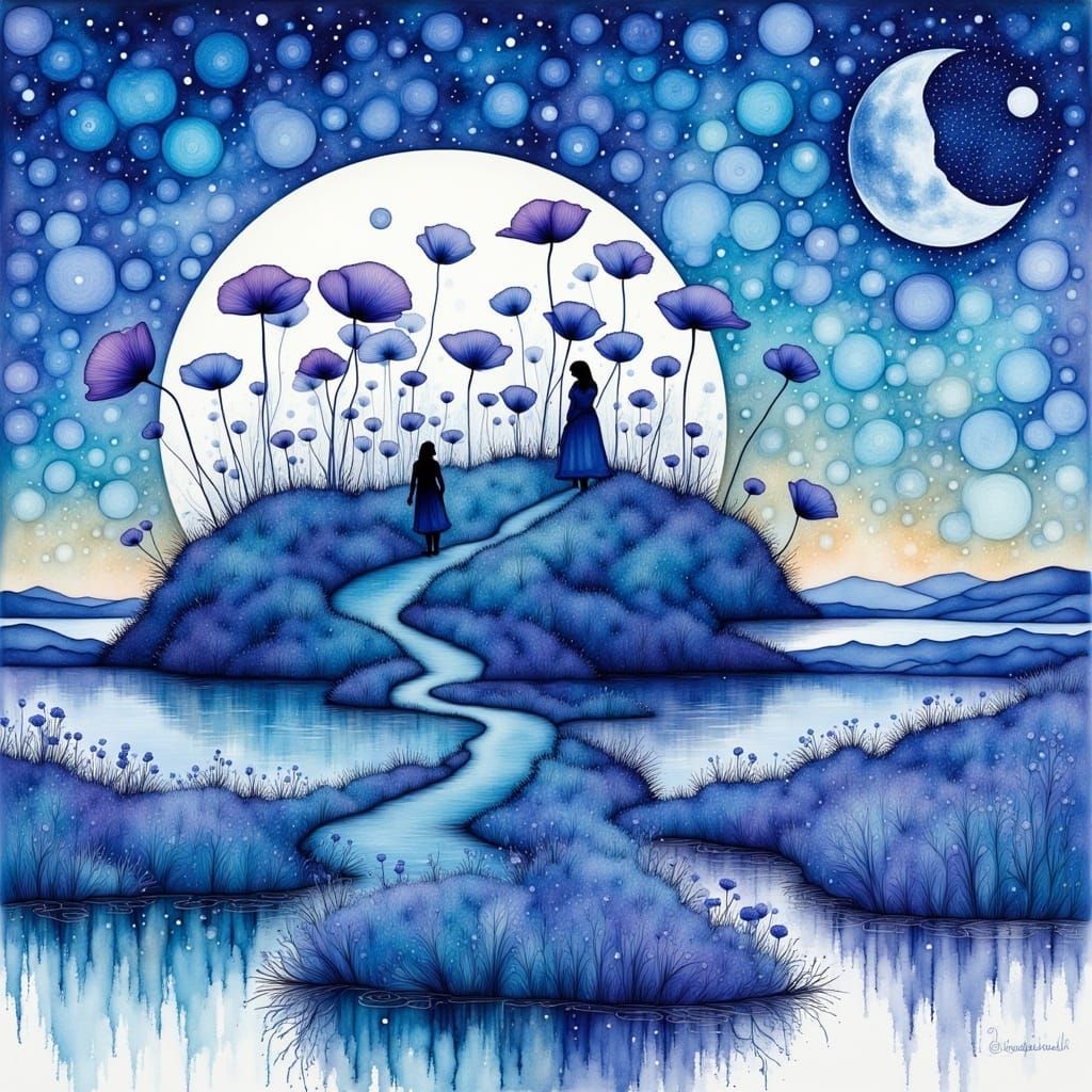 <lora:Liquid Ink Flux:1.0> Merged double exposure layered image of beautiful delicate detailed reflections on the water, by Stewart Edmondso...