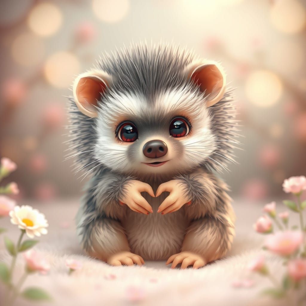 Cute Baby Porcupine in Whimsical Pastel Wonderland