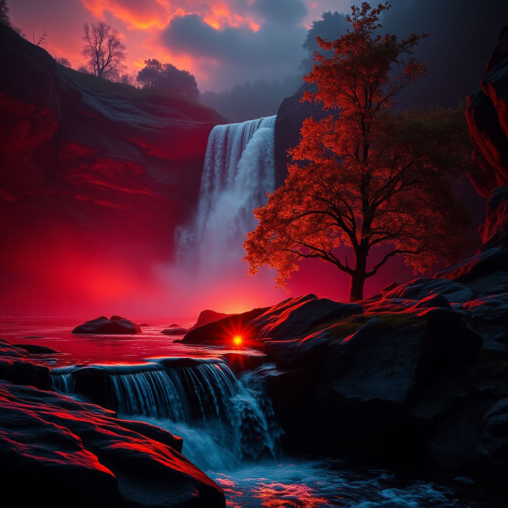 An Small Waterfall :: One Lonely Tree