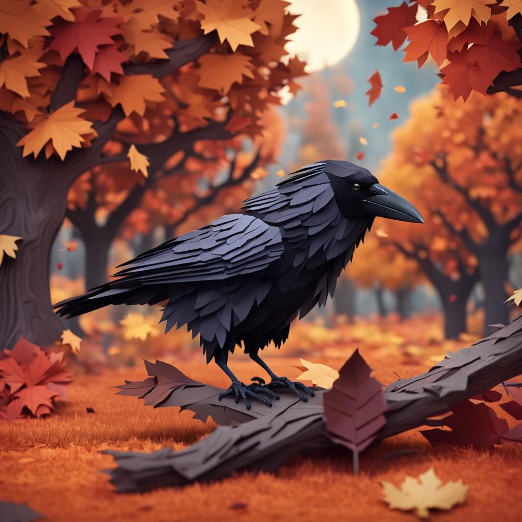 Fall Paper Raven- Daily challenge #754 - NightCafe Creator