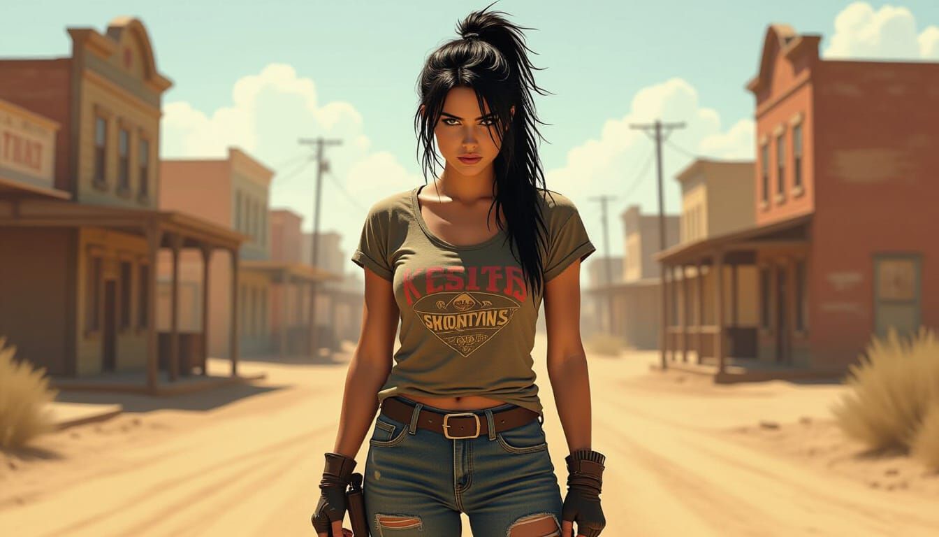 Wild West Woman in Gritty Comic Style