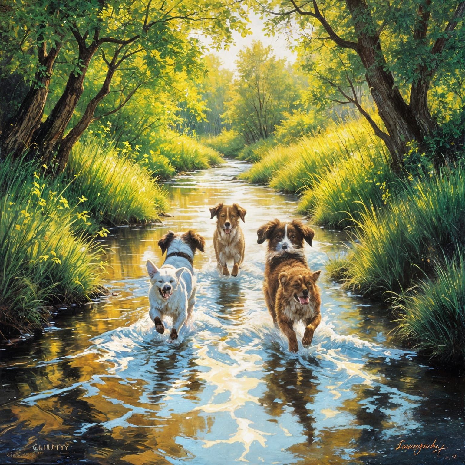 Mutant Dogs running through a stream   by @Ronell