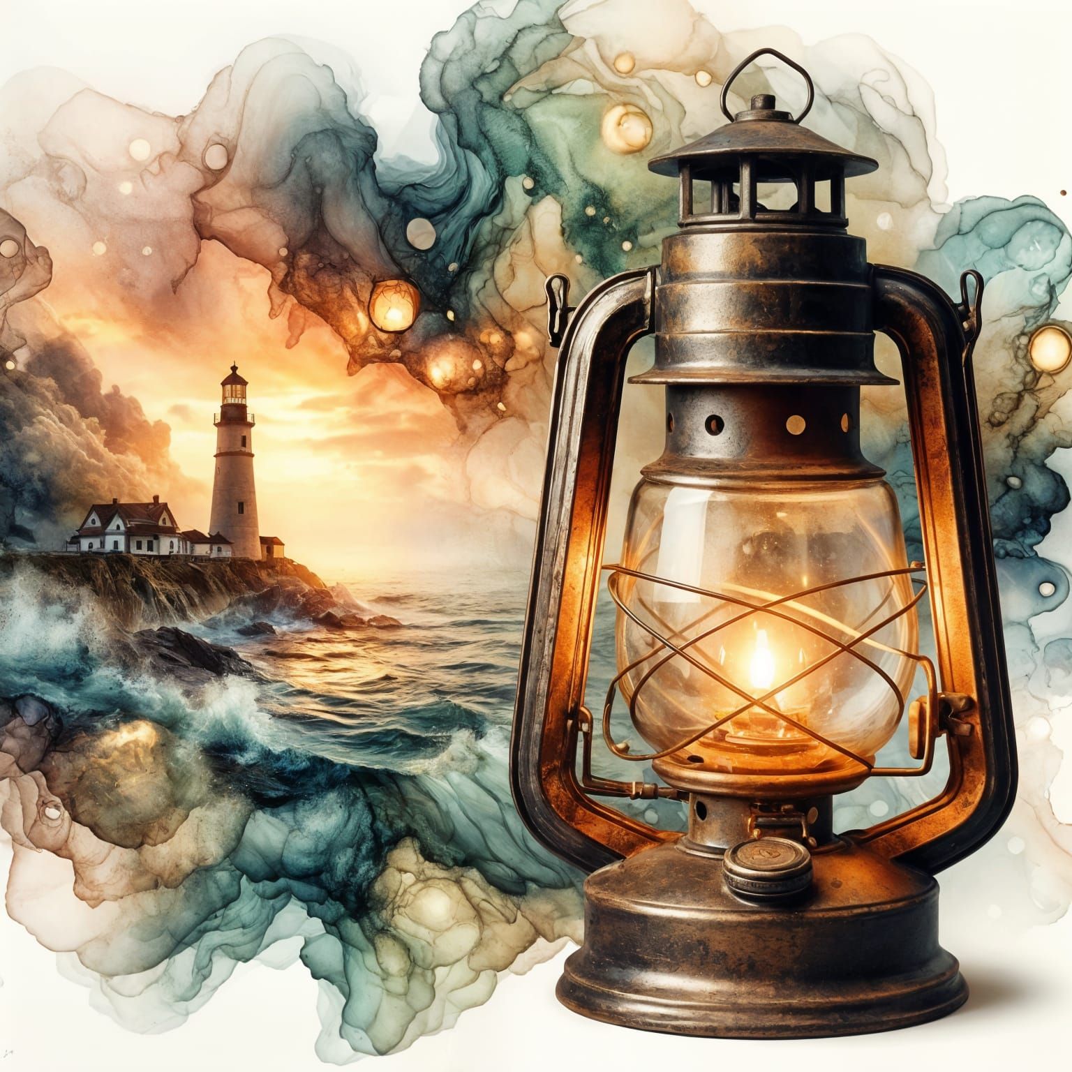 An old lantern & the lighthouse