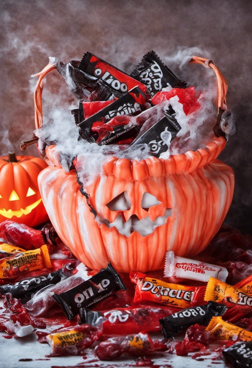 Halloween candy in basket razor blades blood gory fingers poison eerie