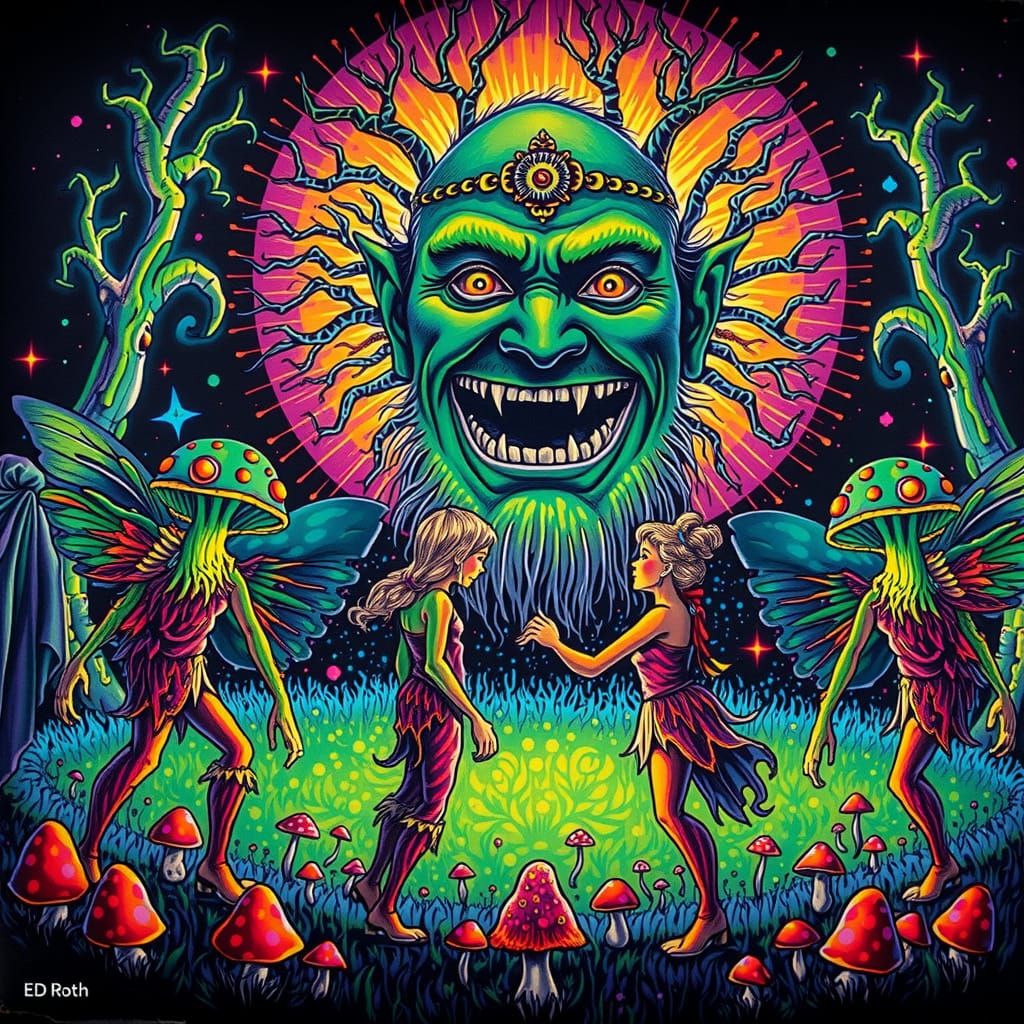 Grotesque Caricature of the Green Man in a Psychedelic Wonde...