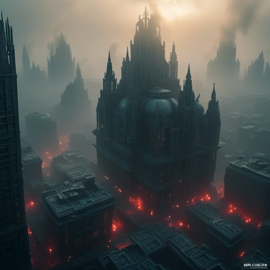 Red Sun Rising in Dense Fog: Gothic Art