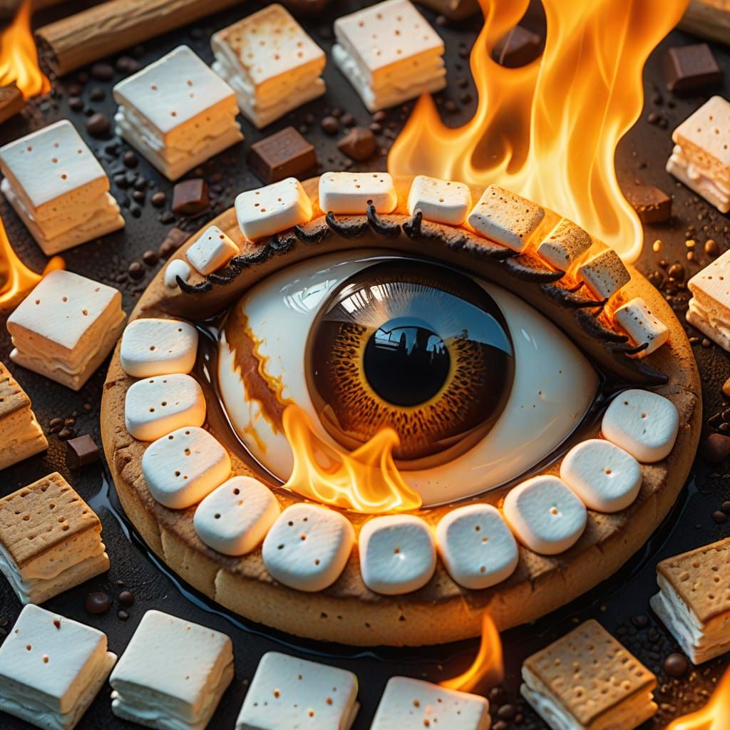 Surreal Eye Reflecting S'mores Scene