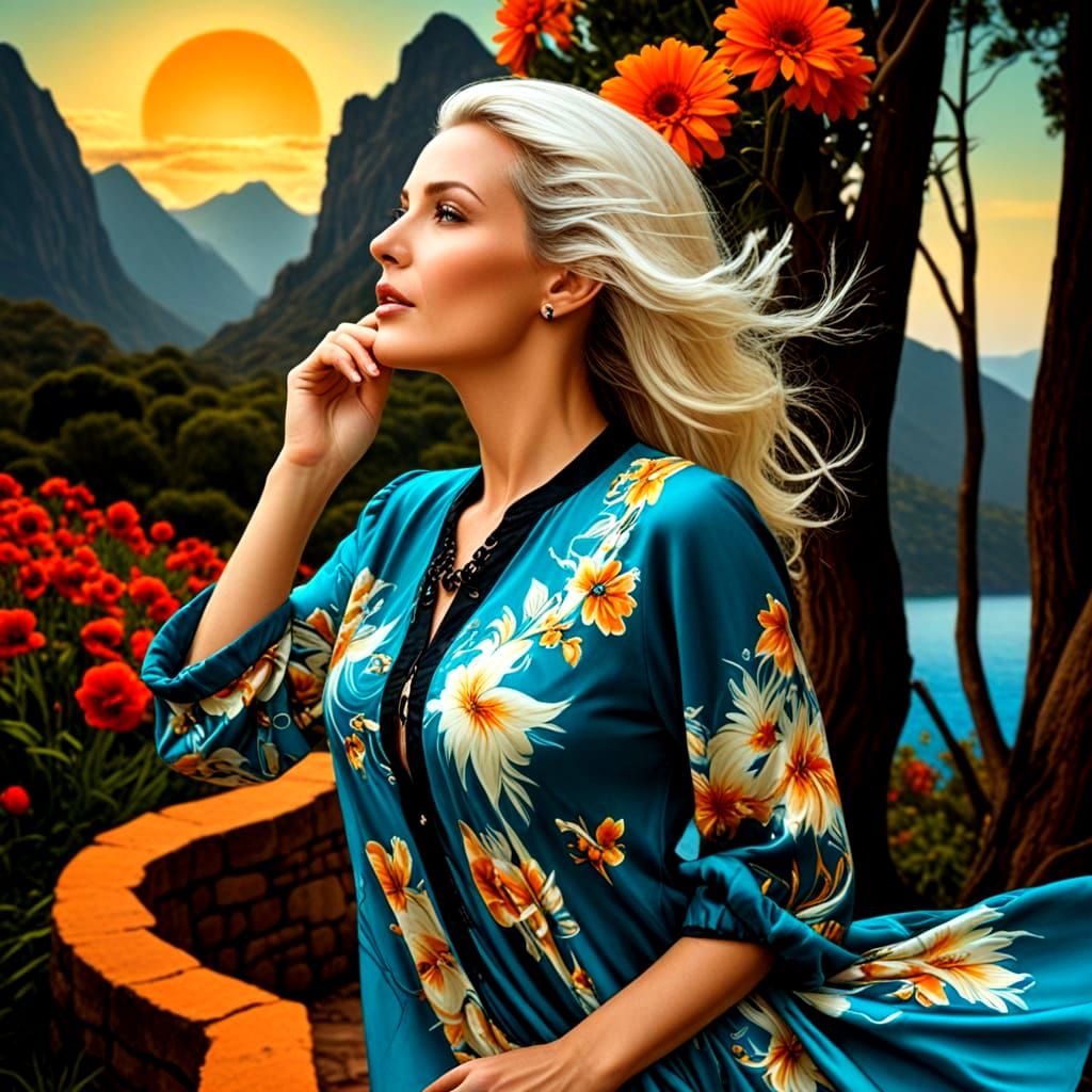 Surrealistic Lady in a Fantastical Landscape