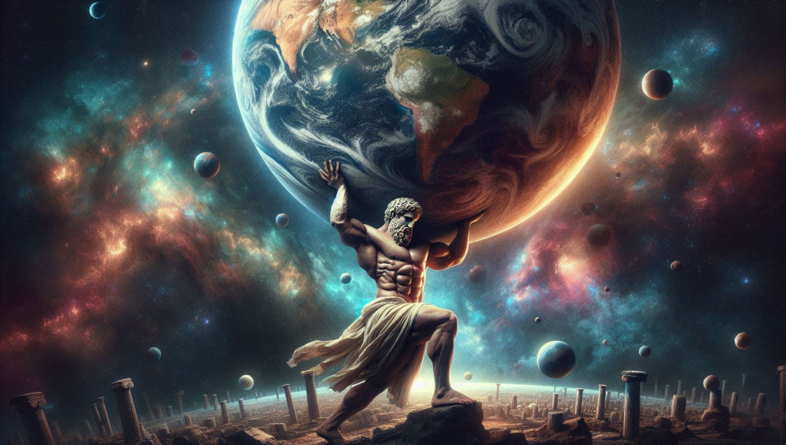 Man holds the earth