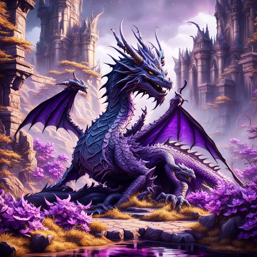 Violet dragon detailed matte painting, deep color, fantastic...