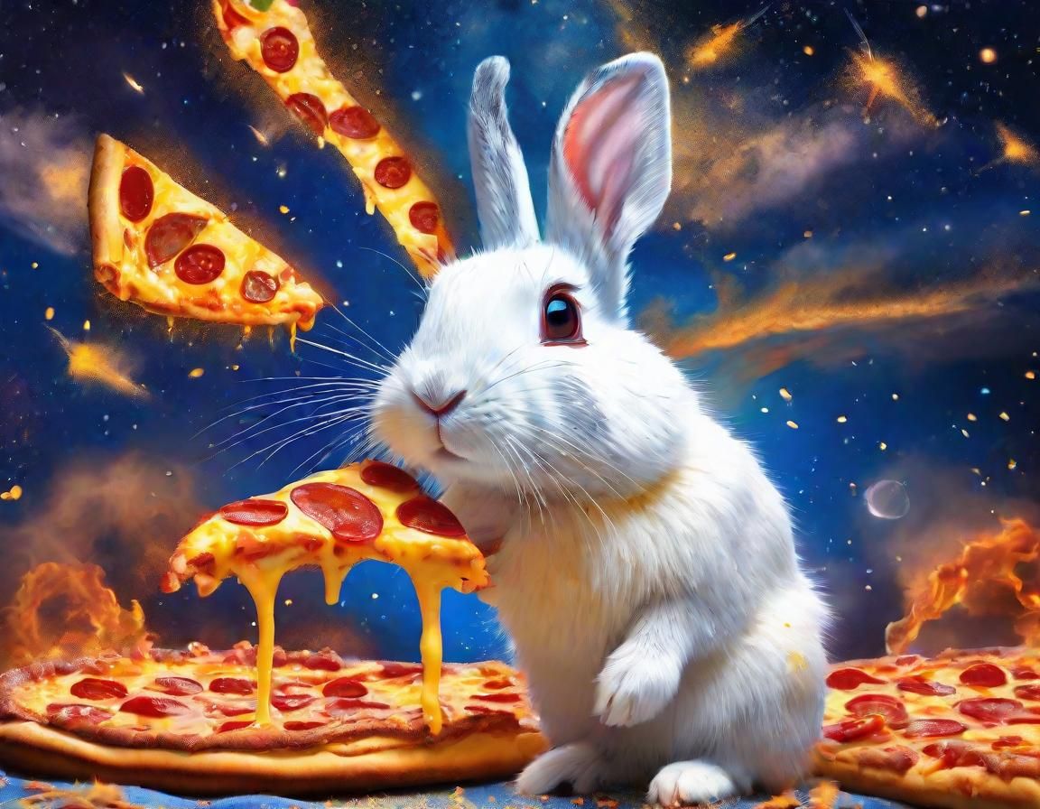 Surreal Rabbit Eats Pizza in Dream World