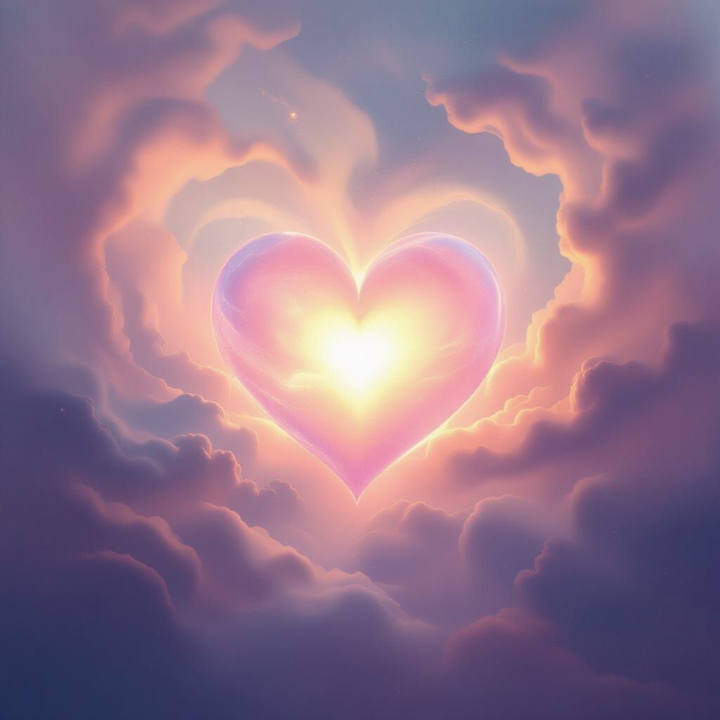 Ethereal Heart Light in Cosmic Nebula