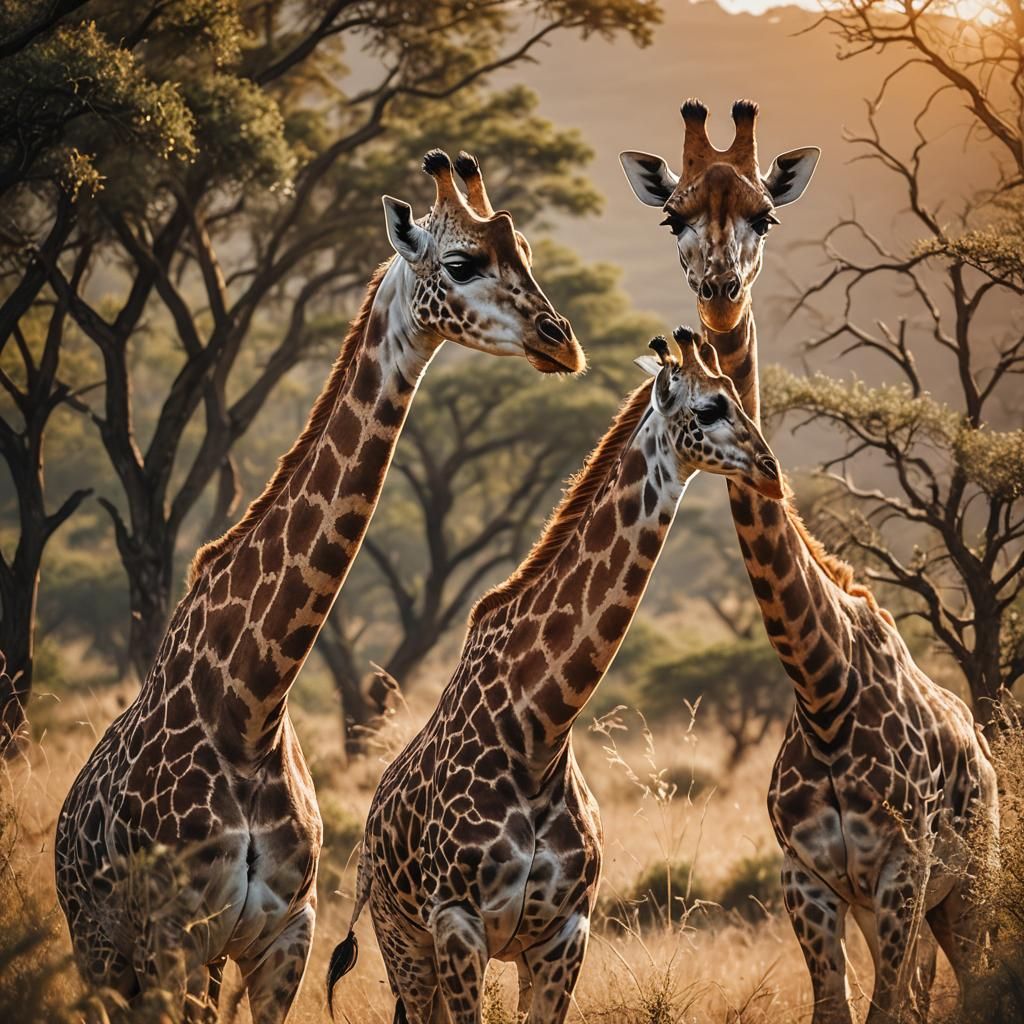 Two Giraffes Roaming in Golden Hour Photography
