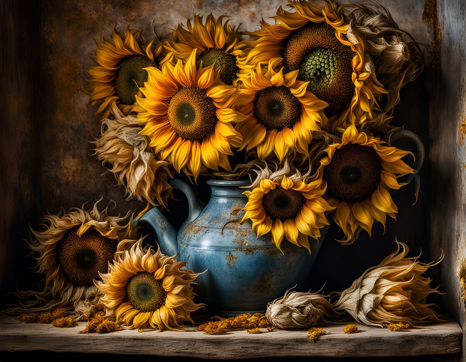 sunflowers drying