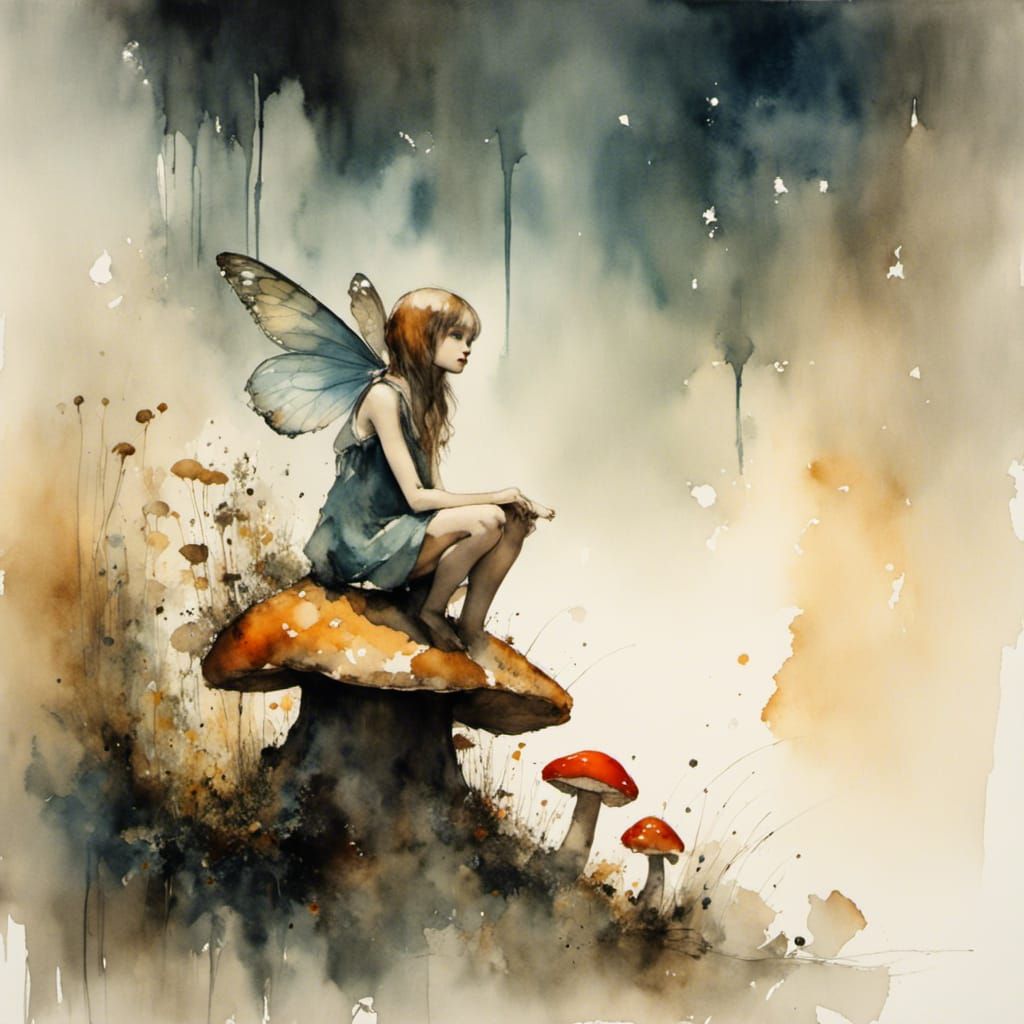 A fairy sitting on a mushroom <lora:Exp8:1.0> 