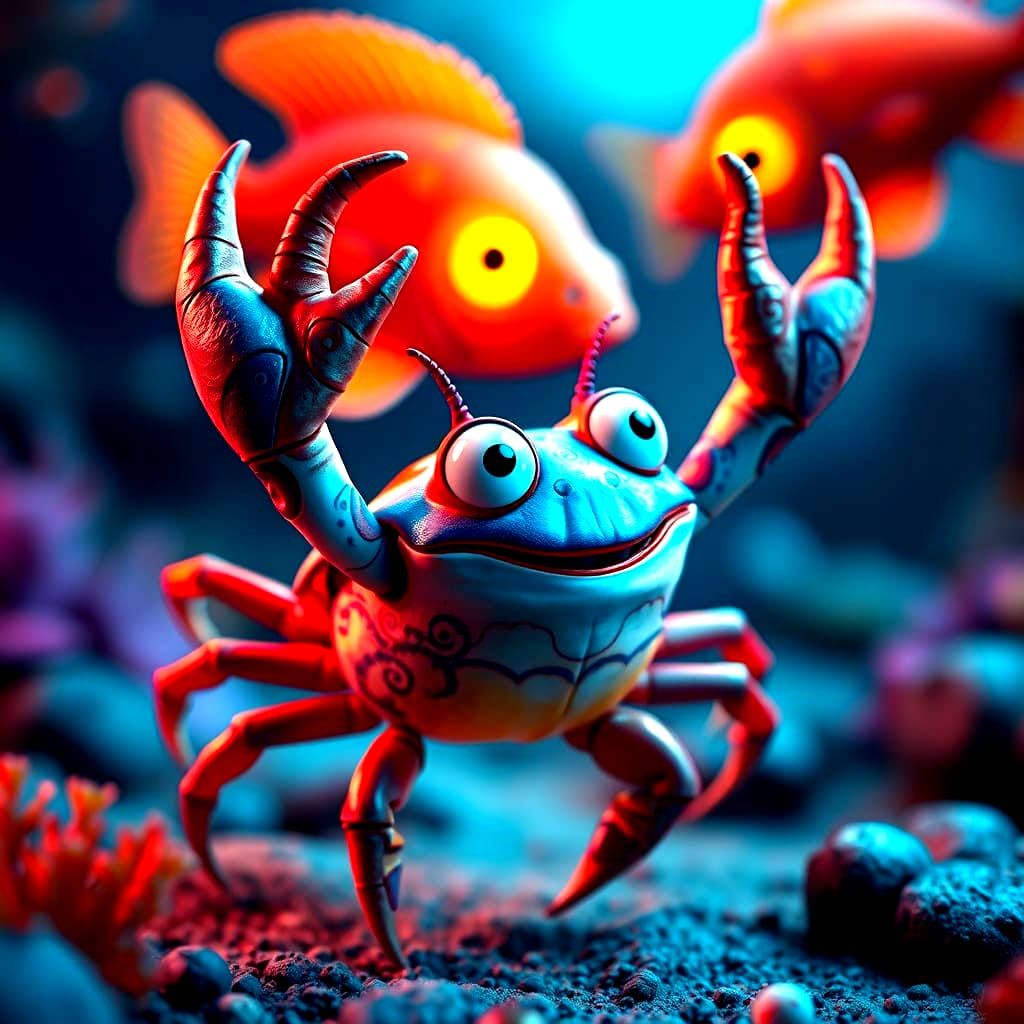 Mystical Petit Crabe Bleu in Whimsical Underwater Realm
