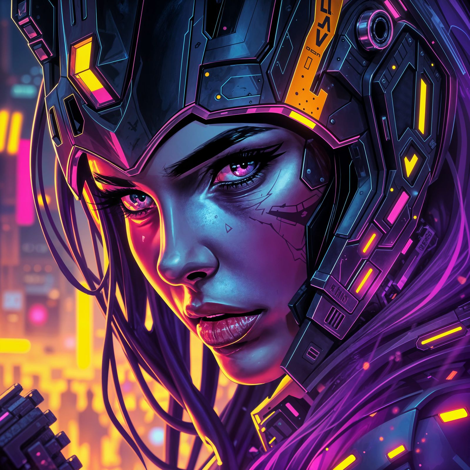 Cyberpunk Valkyrie Warrior in Neon-Lit Battle