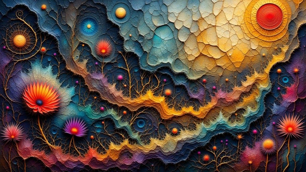 Eldritch Flower Amidst Chaotic Doodles and Fractal Backgroun...