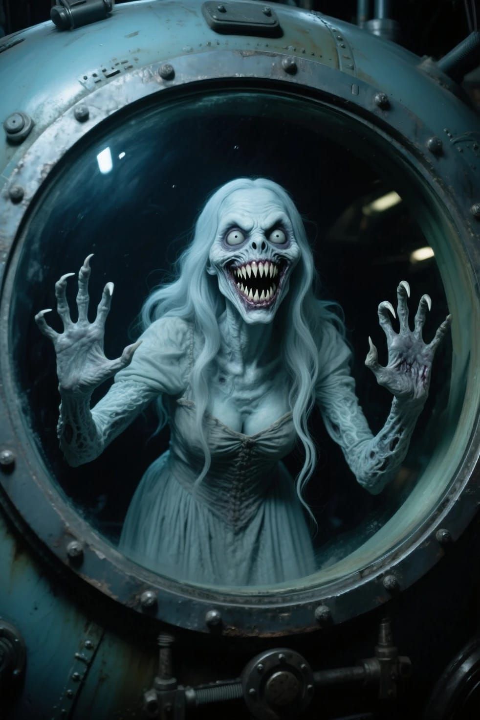 Terrifying pure evil grinning folklore female siren staring ...