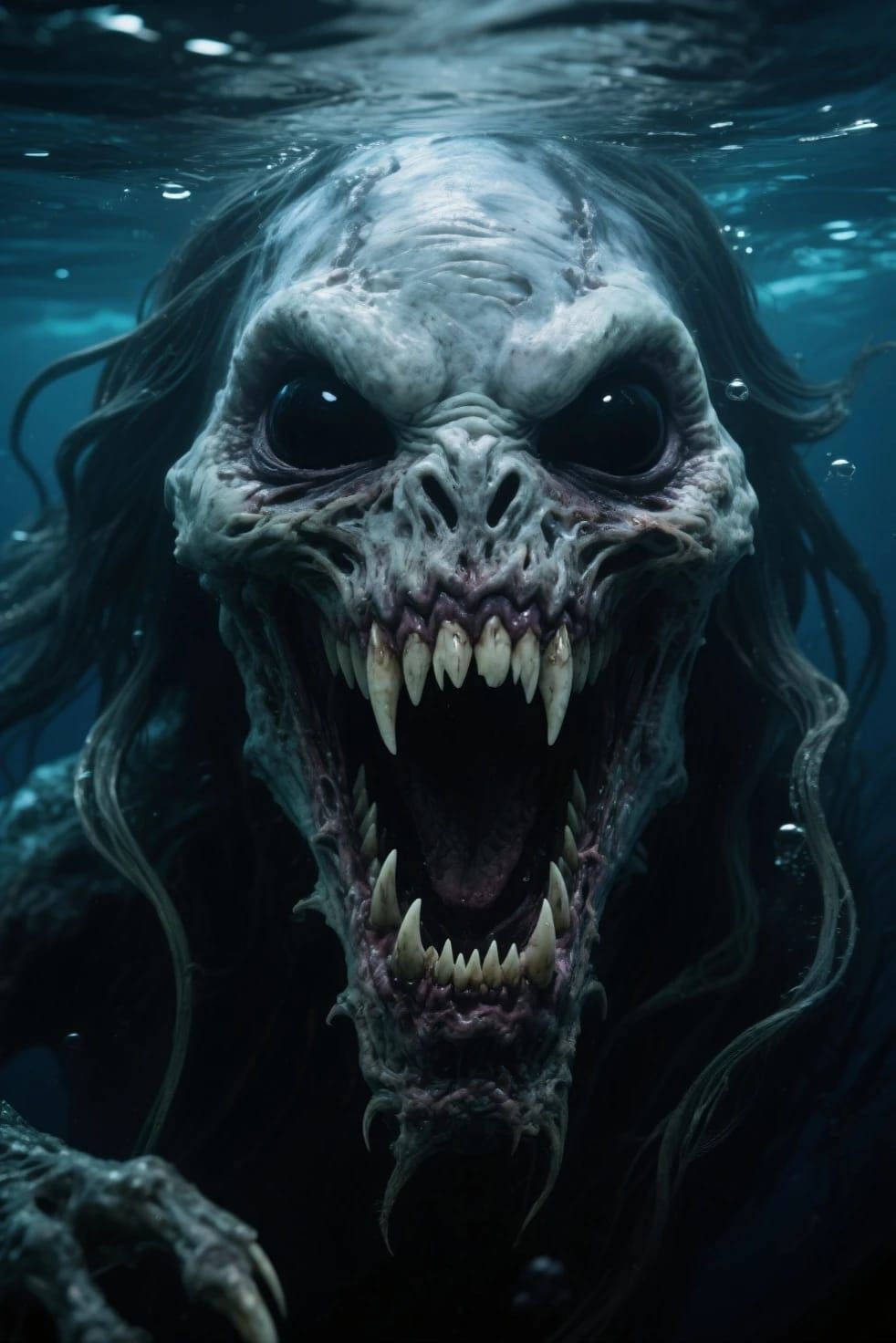 Extremely Terrifying gigantic eerie deadful Real life lovercraftian deep one named the bloop cryptid from 1995 with huge jagged teeth absolu...