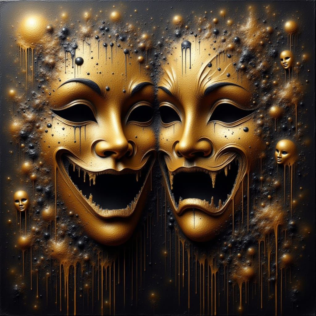 <lora:All About The Drip:1.0> Visualize a complex composition 3D textured oil painting filled with splattered ink and significant paint drip...