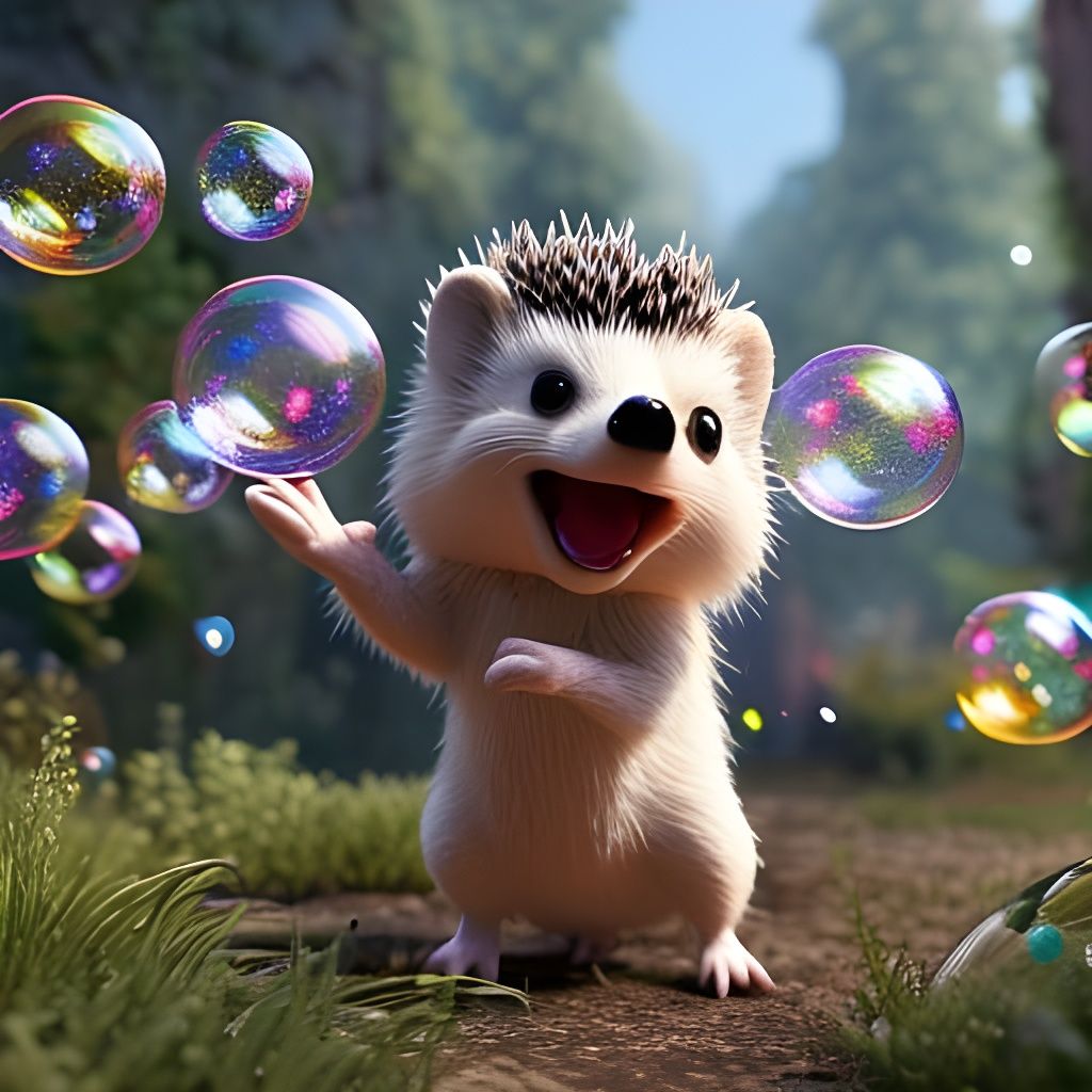 Cute hedgehog playing with bubbles  by @Realhuman