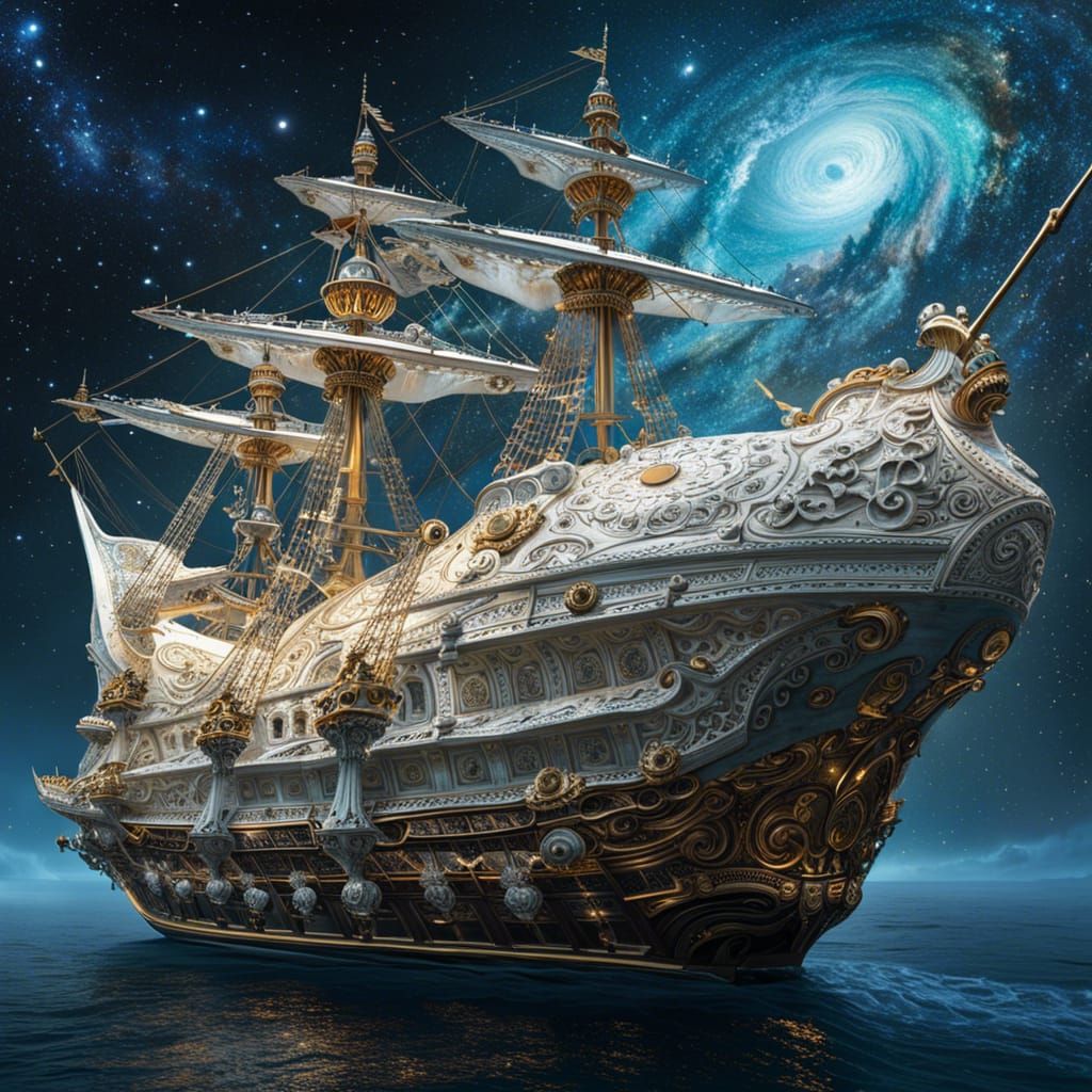 Rococo Gothic Alien Pirate Ship in Galaxy