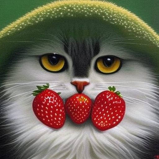 AI Art Strawberries And Cat... AI Generated Artwork NightCafe Creator