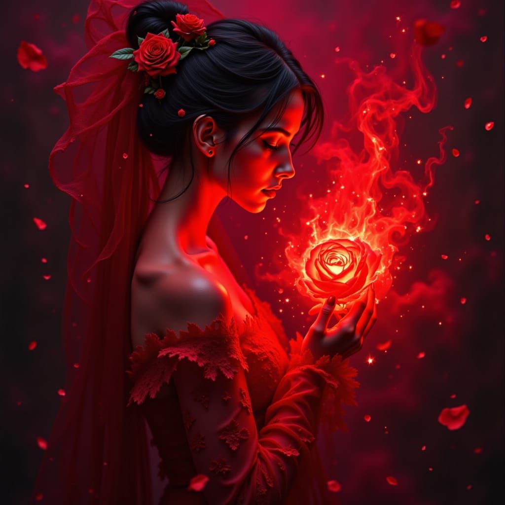 <lora:The Red Touch of Red:1.0> red rose of red fire