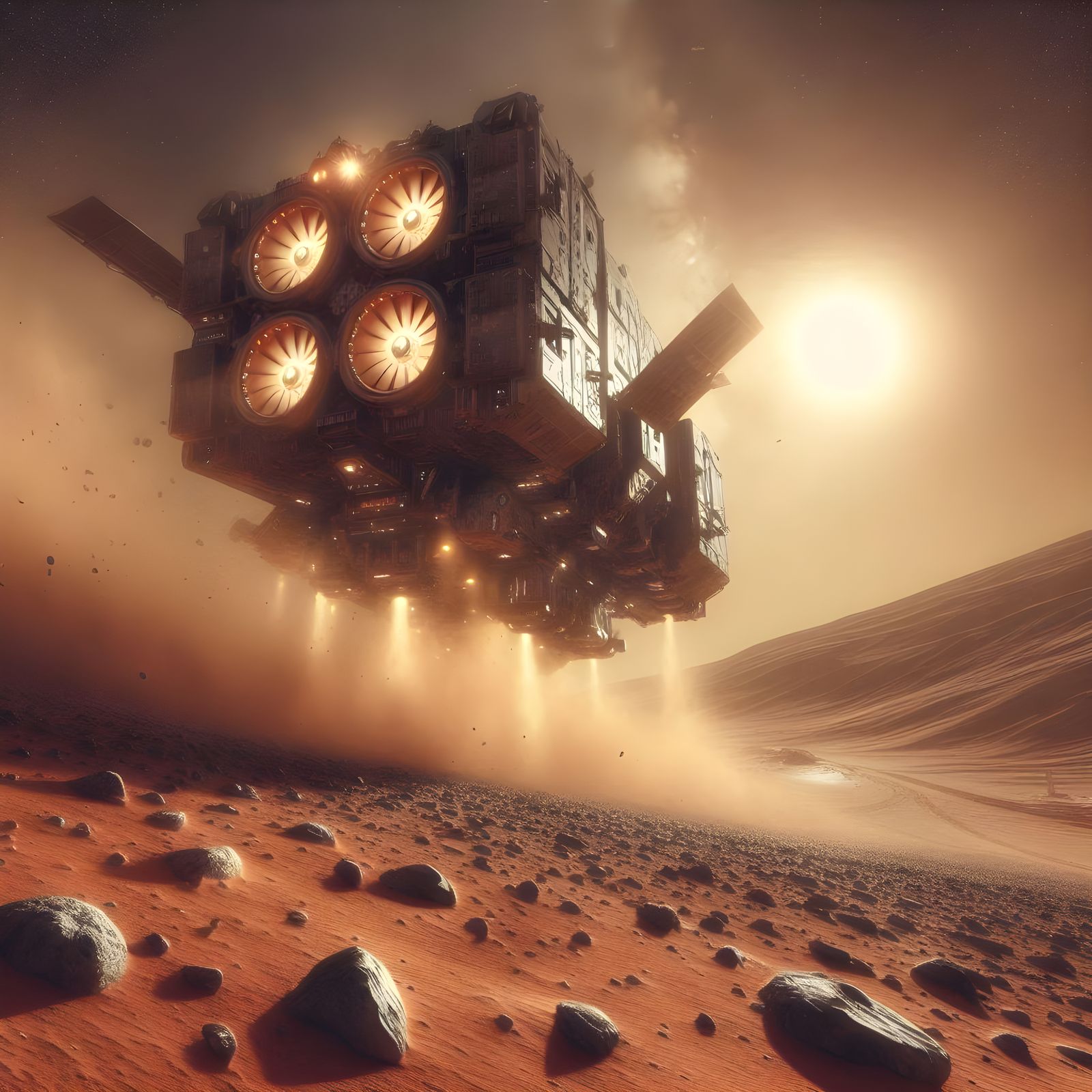 Cargo ship landing on Mars