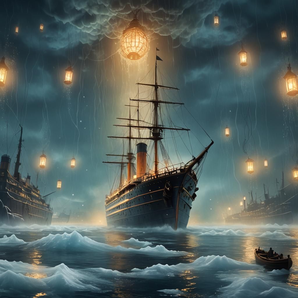 Titanic Ghost Ship in Icy Waters, Digital Painting