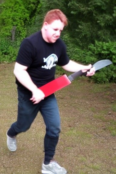 pyscho running around with a meat cleaver