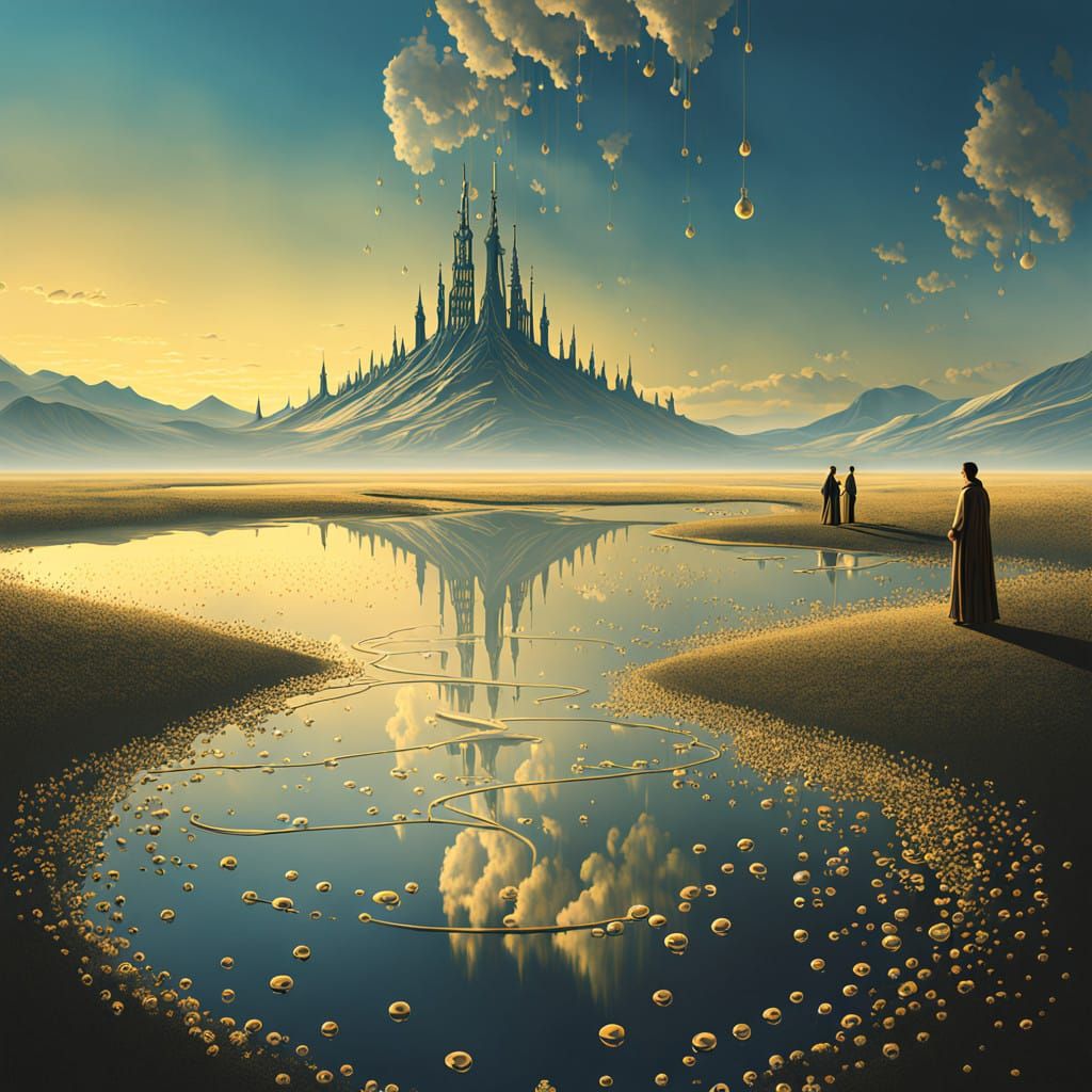 Compassionate Figure in Dreamlike Landscape