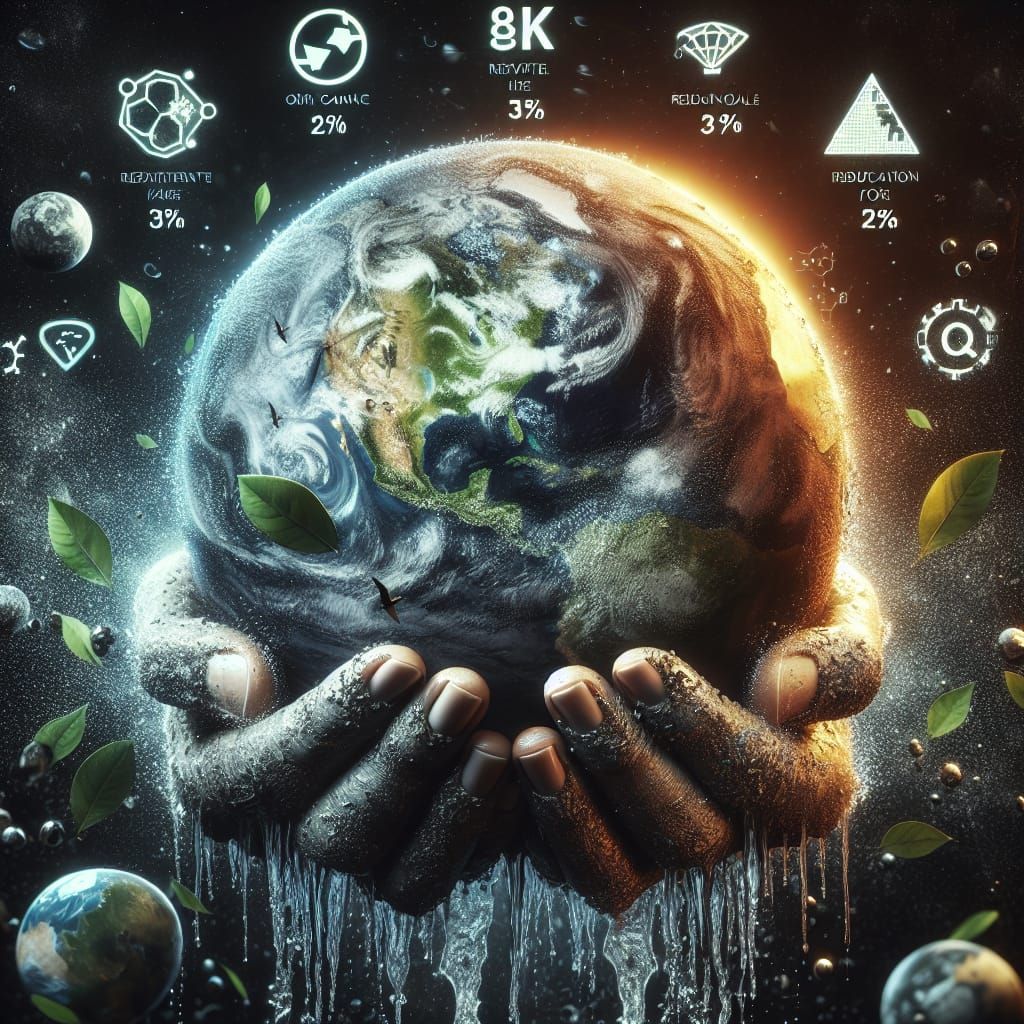 An image shows human hands holding an Earth globe with a splash of water, symbolizing reducing one's carbon footprint and embracing eco-friendly habits.