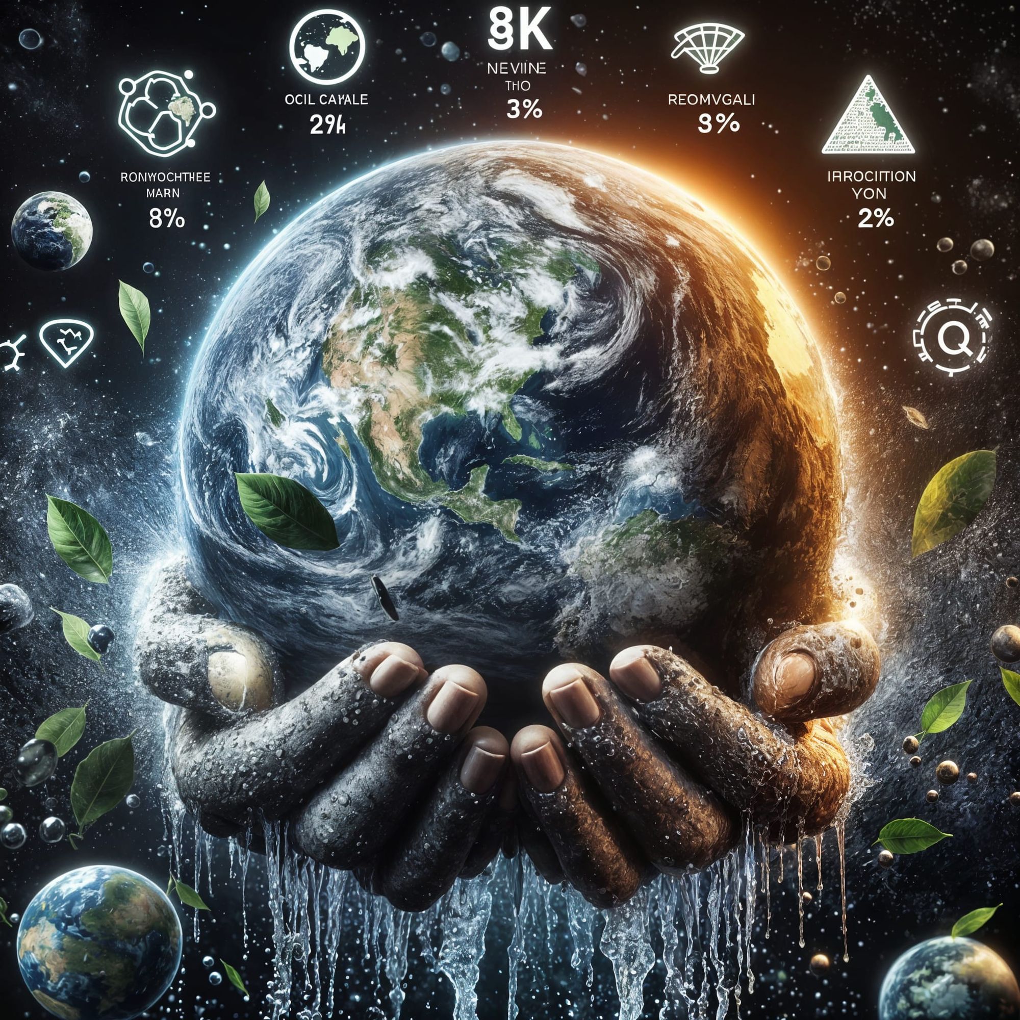 An image shows human hands holding an Earth globe with a splash of water, symbolizing reducing one's carbon footprint and embracing eco-friendly habits.