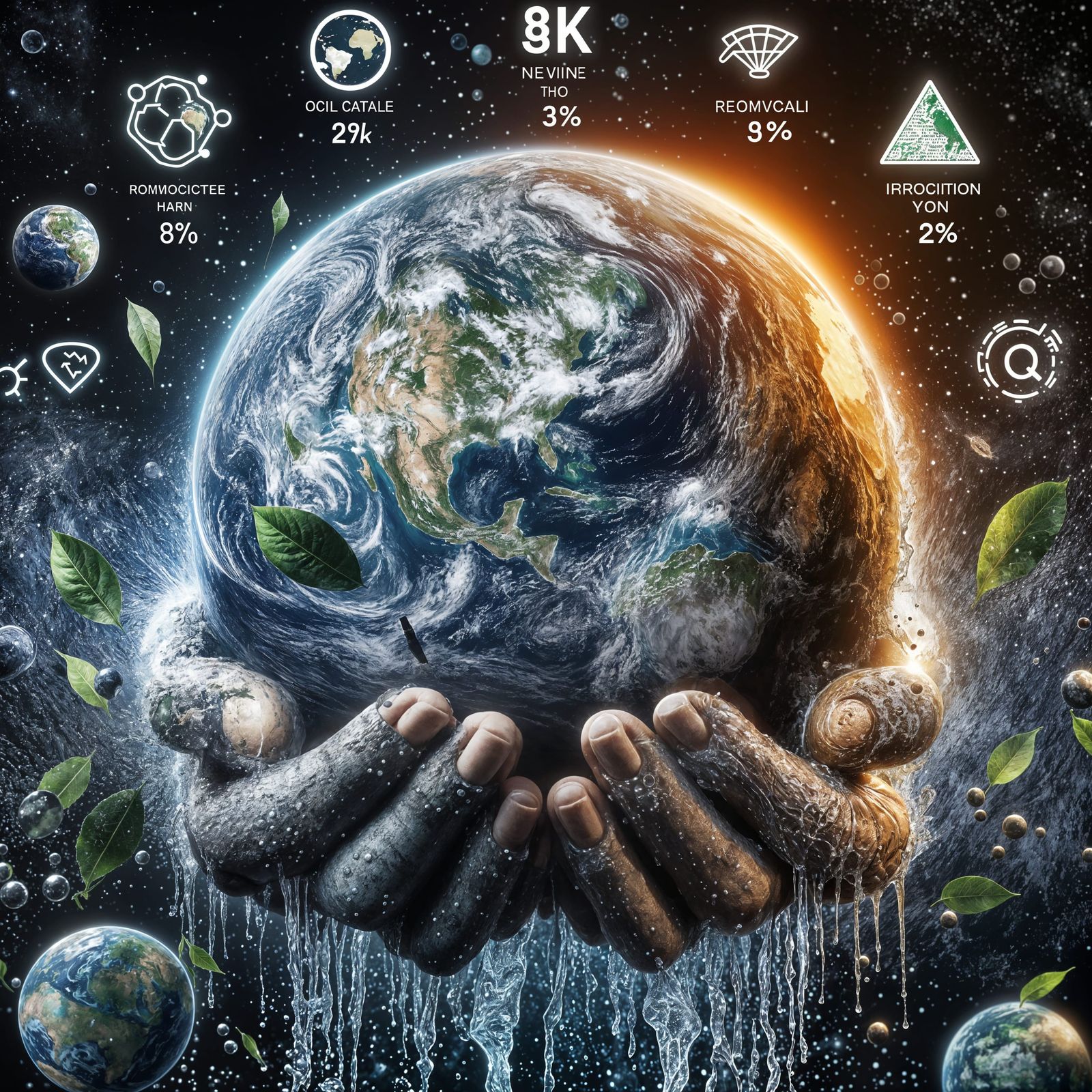 An image shows human hands holding an Earth globe with a spl...