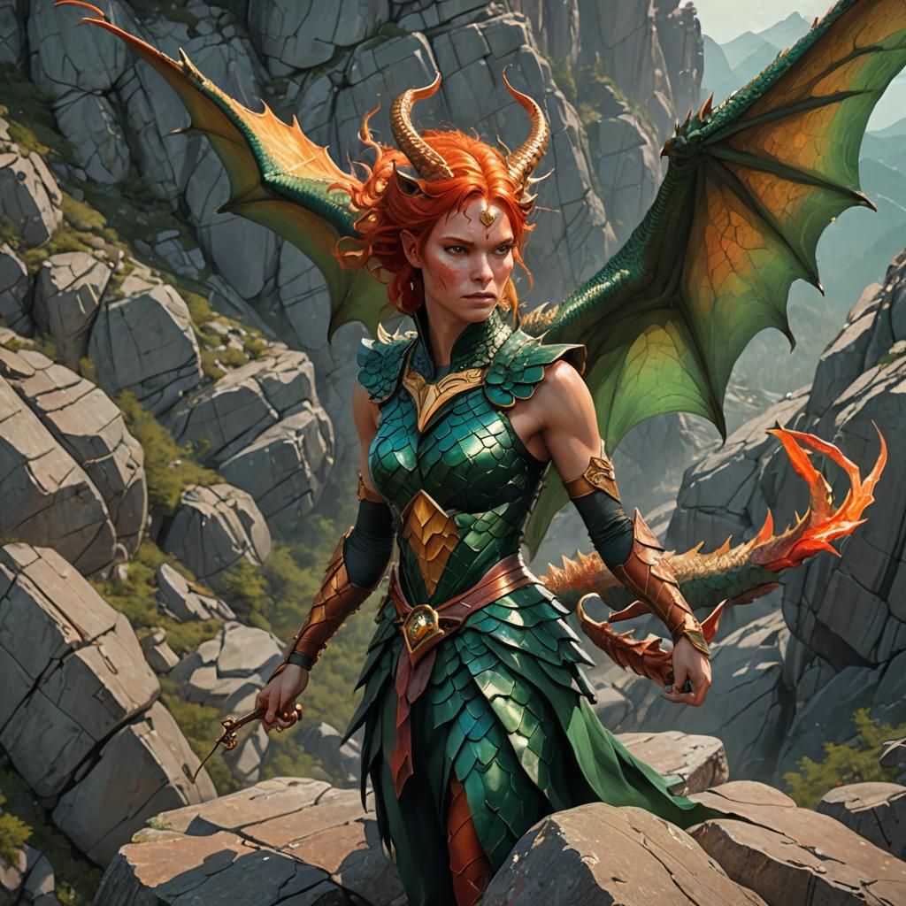 Vibrant Dragon-Woman - Strength And Beauty