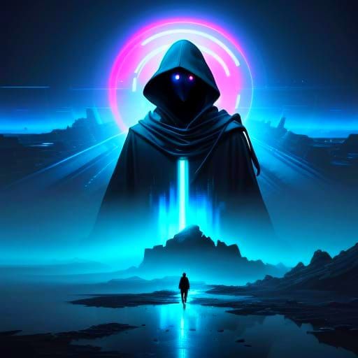 Surreal Futuristic Album Cover with Mysterious Figure