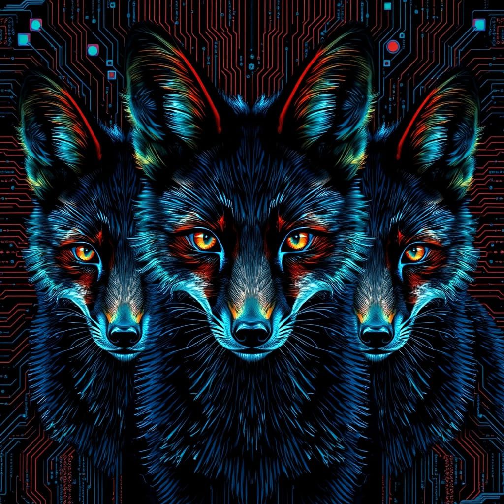 Trio of Glitch Foxes (7 likes)  by @Leonor Gewo Fini