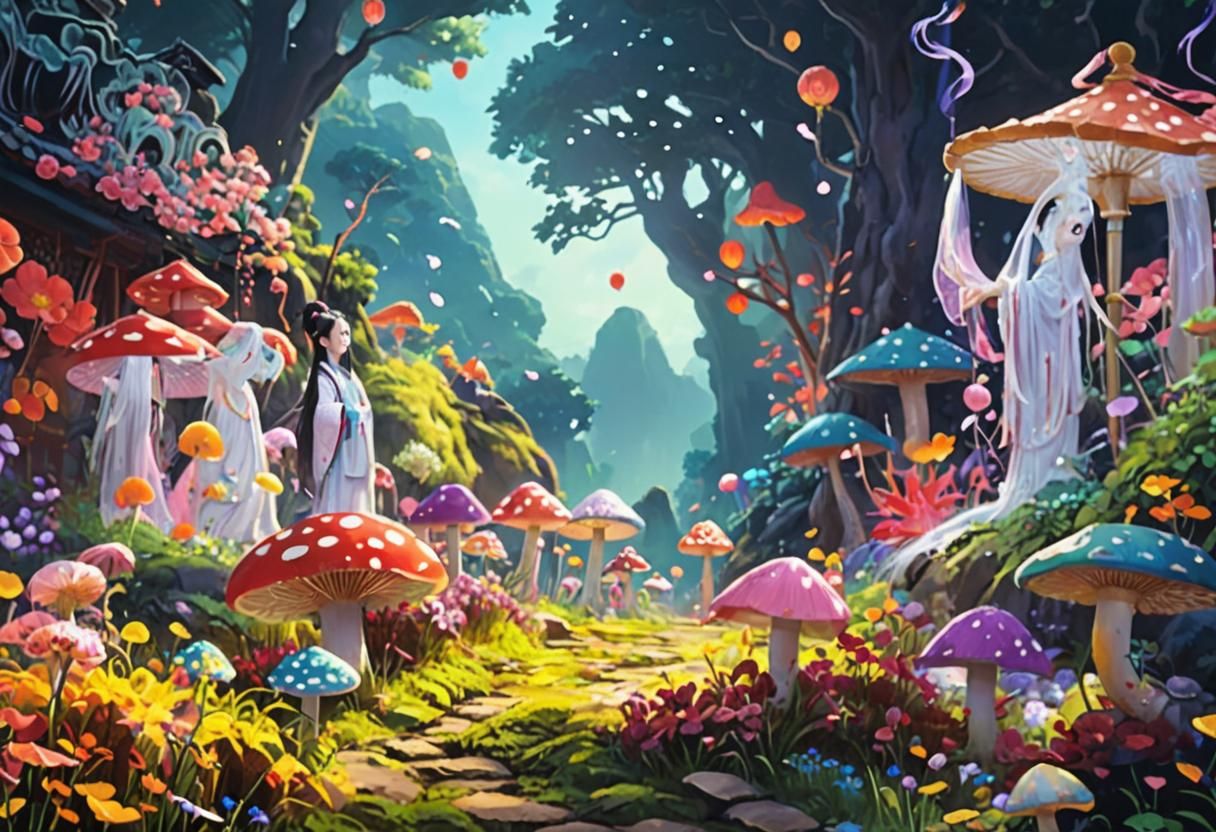 Enchanted Forest Scene with Girl in Disney Style