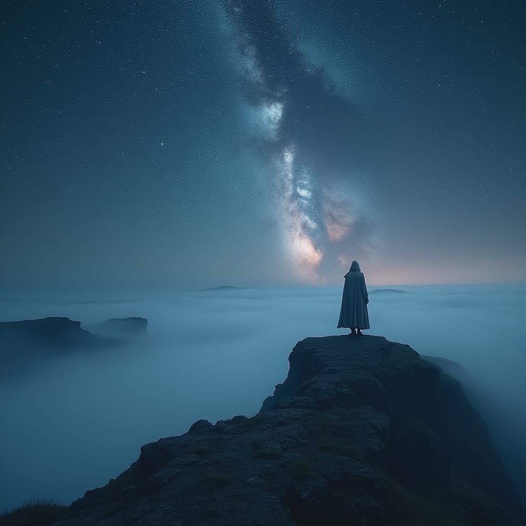 Starlit Sky: Figure Gazing in Romantic Landscape